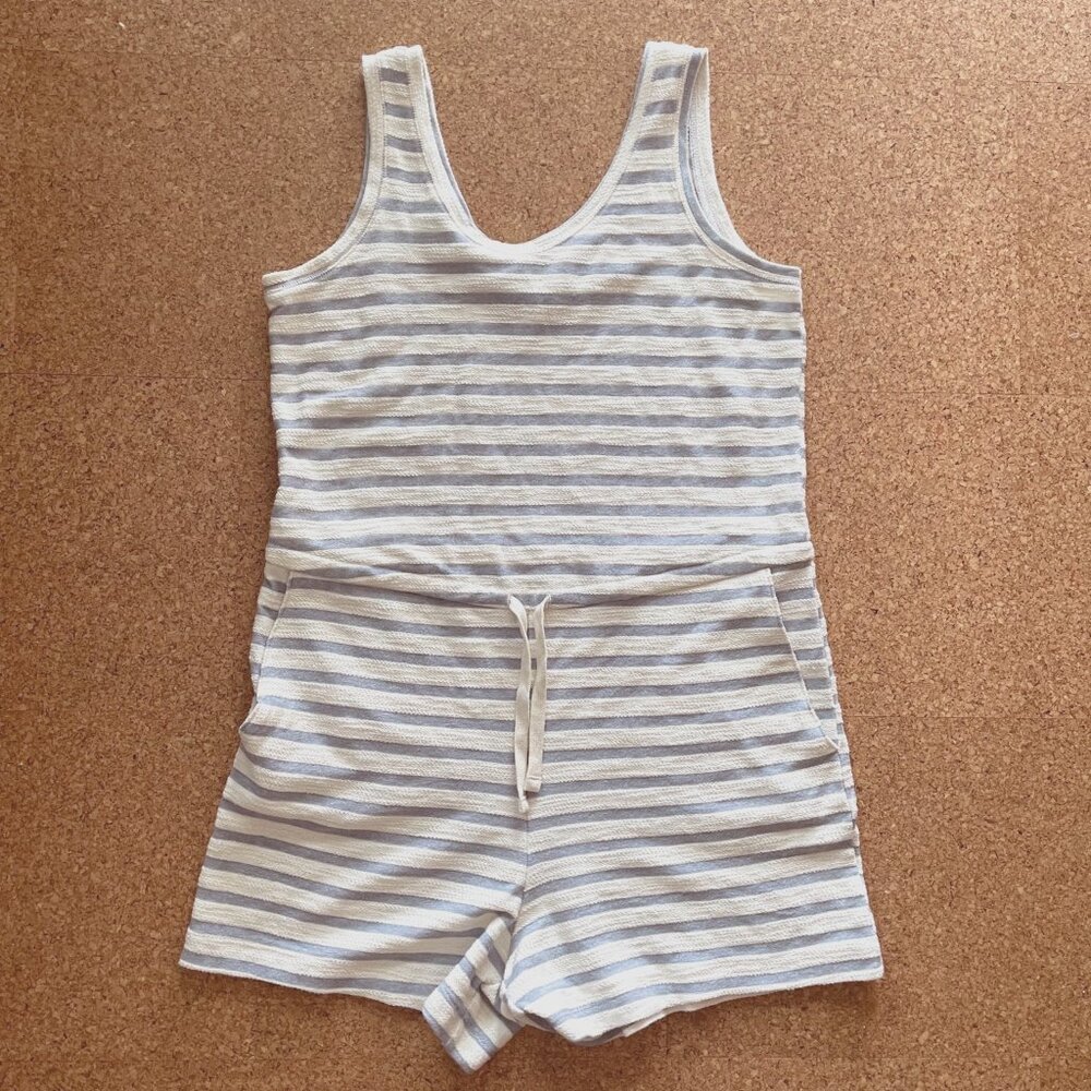 Blue & White Striped Knit Romper